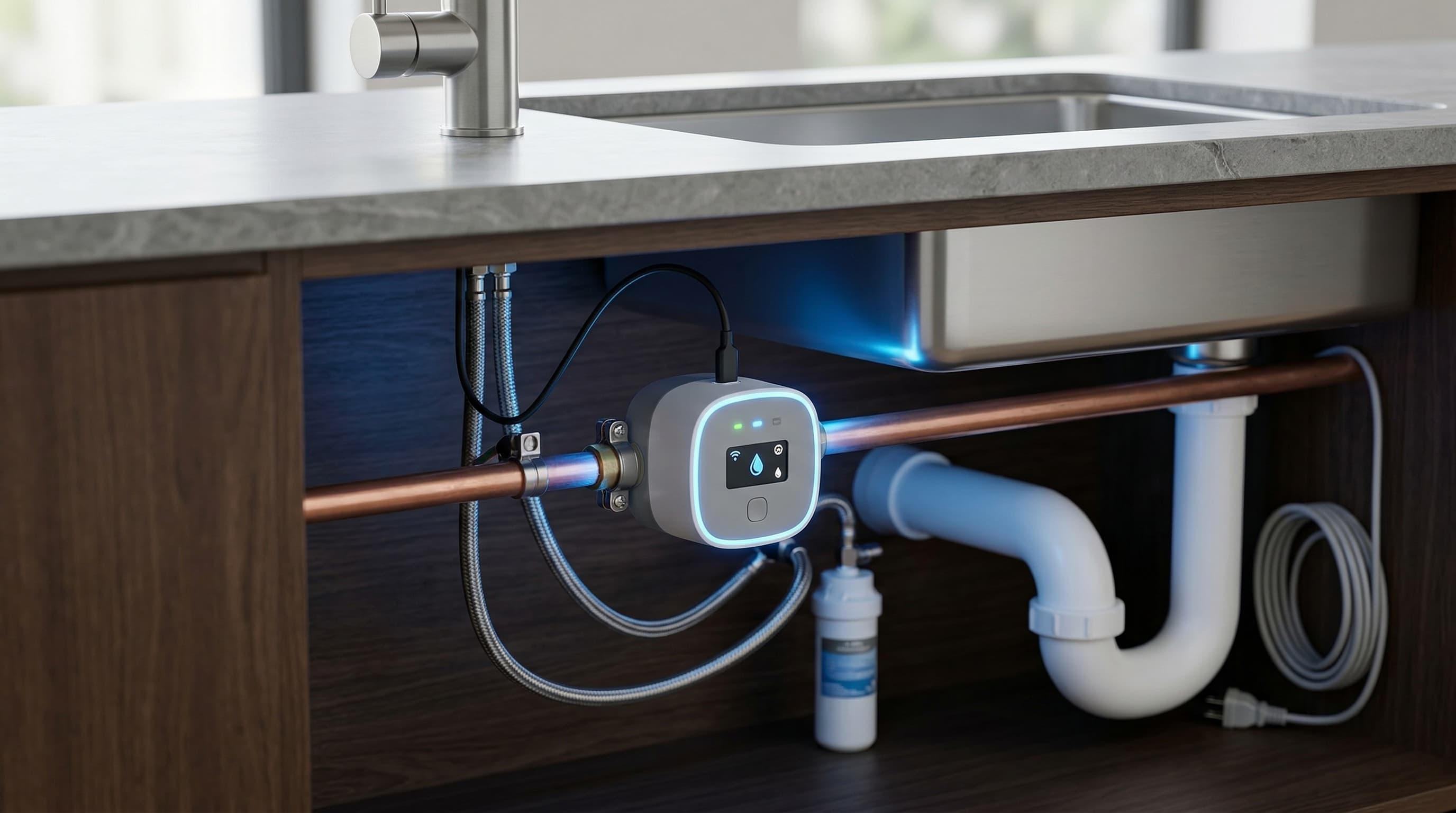 Smart water leak detection device for California homes